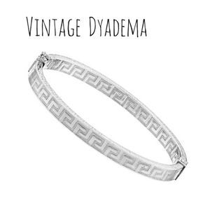 Vtg. DYADEMA Italy 925 Sterling Silver Greek Key Design Hinged Bangle